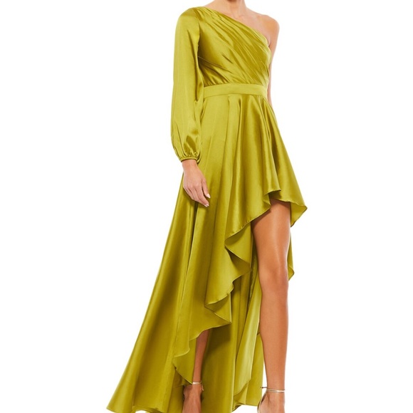 Mac Duggal One-Shoulder Lime Dress - Picture 1 of 6